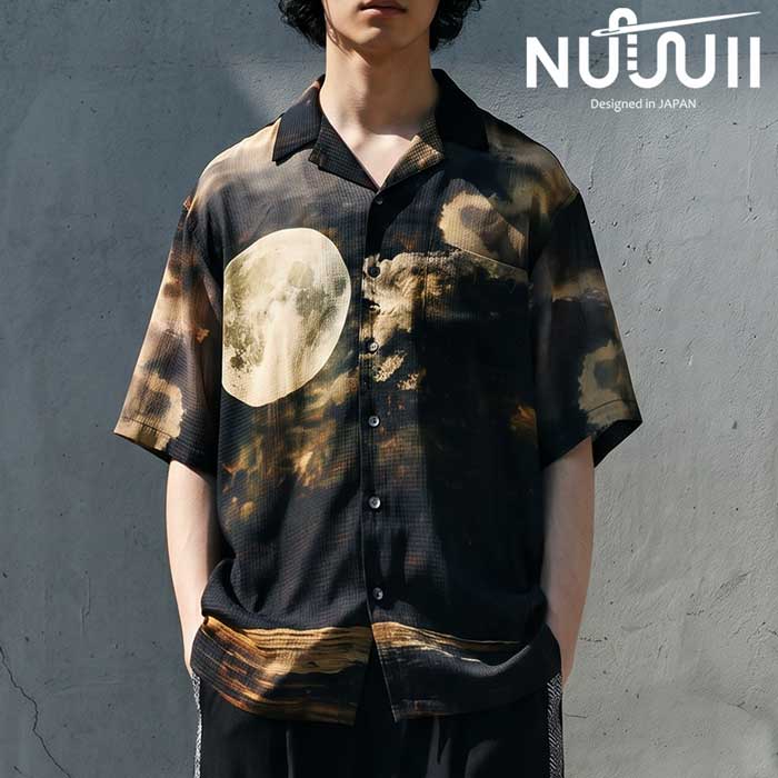 予約：6月中旬納期】アートな存在感。シャツ メンズ 半袖 開襟シャツ